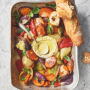 roasting pan with roasted vegetables