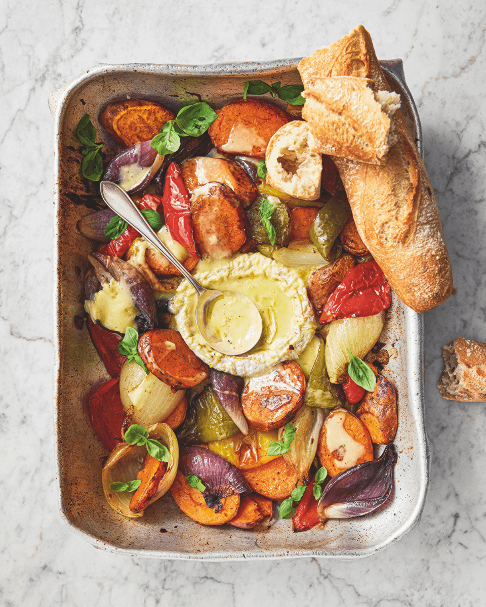 roasting pan with roasted vegetables