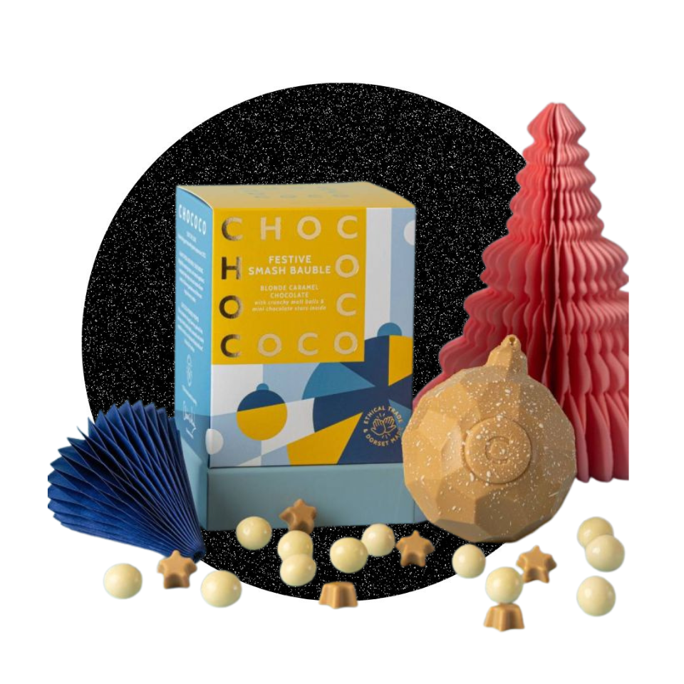 Chocolate bauble with accessories and packaging