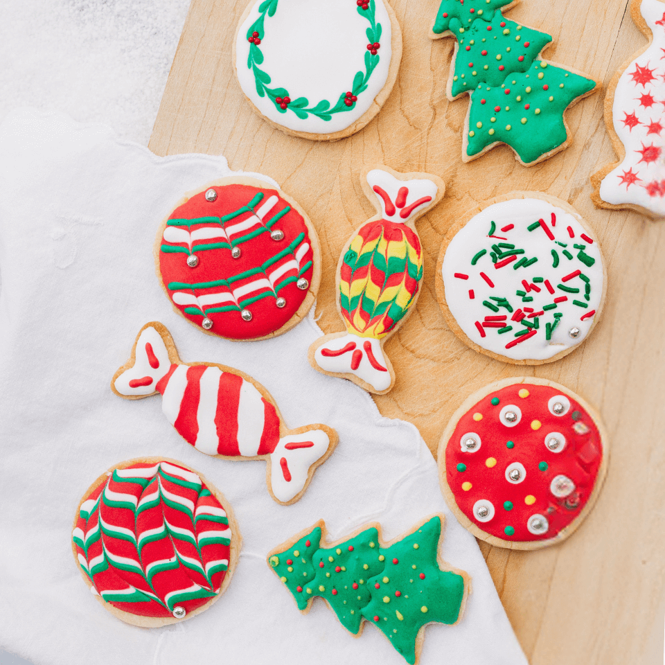 Christmas cookies decorated in royal icing