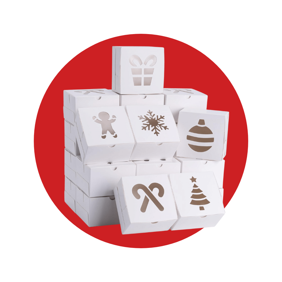 White Christmas Cookie Gift Boxes with cutouts