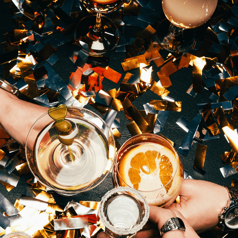 overhead shot of holiday cocktails