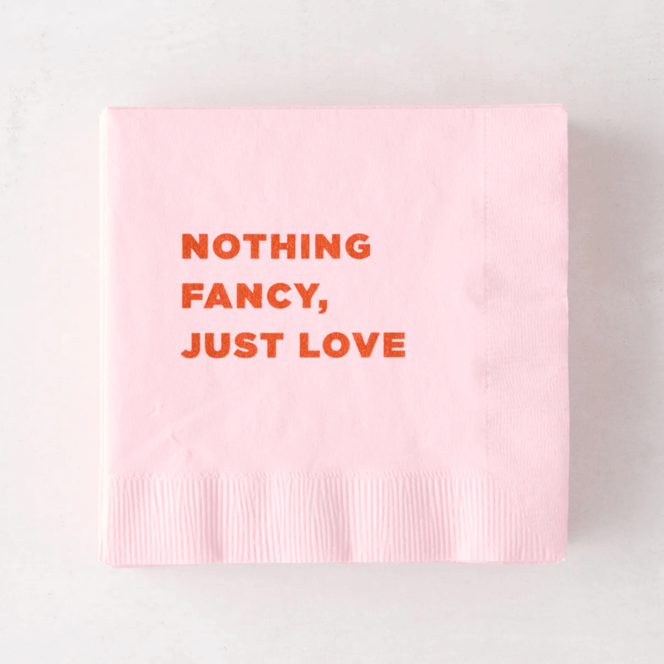 Nothing Fancy, Just Love Napkin Set of pink paper cocktail napkins