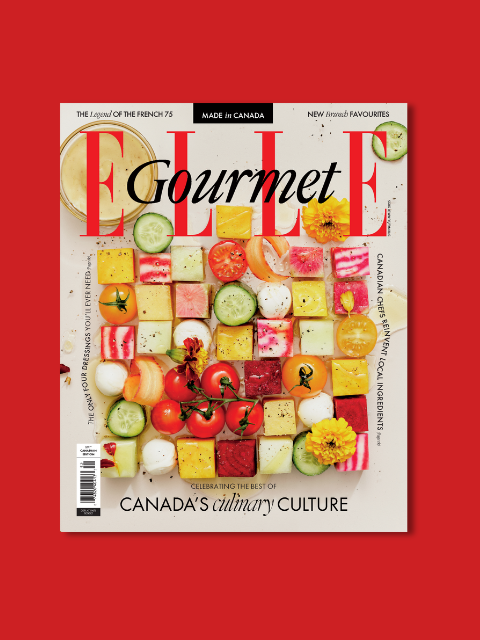 Cover of ELLE Gourmet Magazine with a Canadian Red background