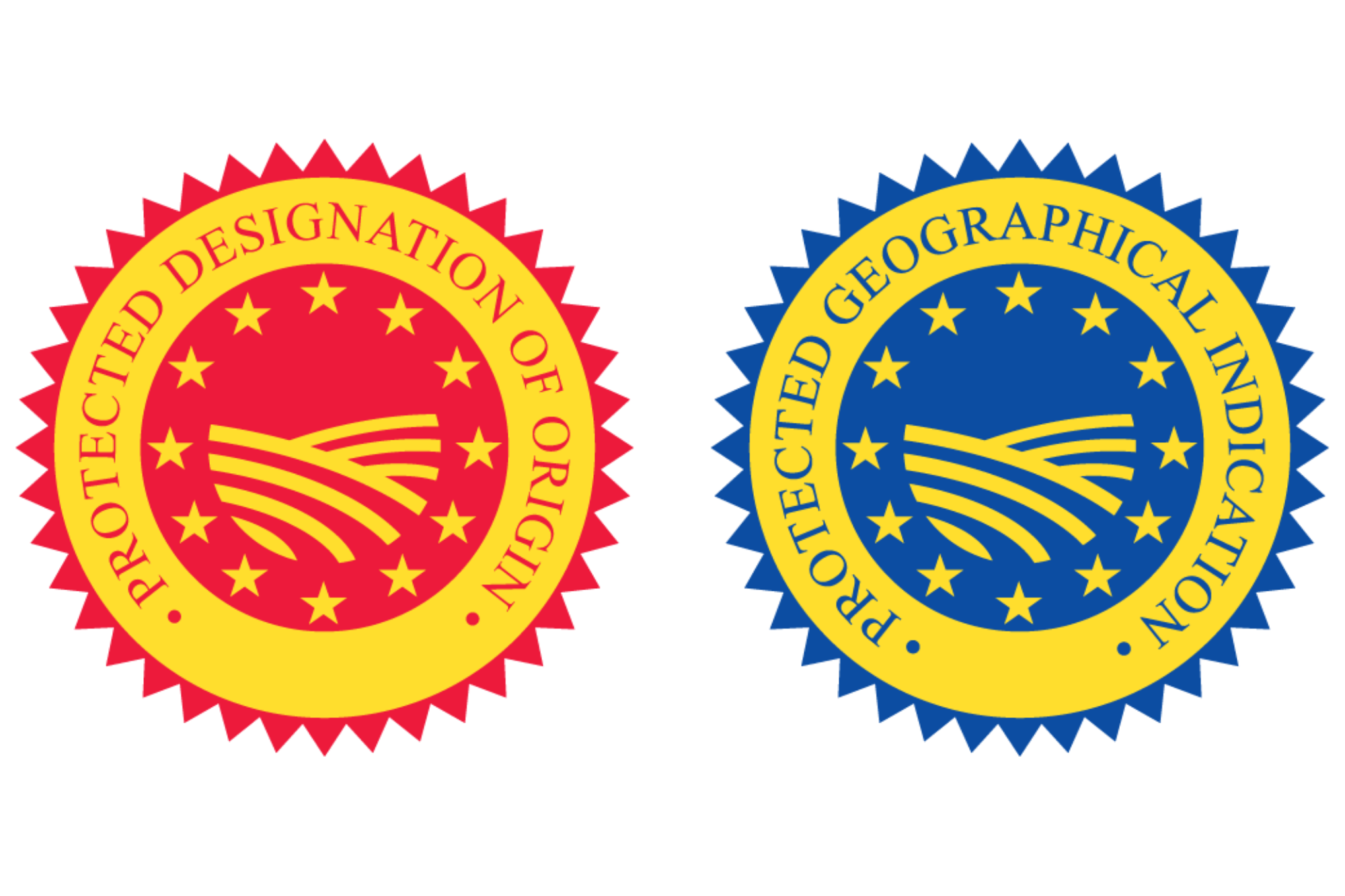 GI PDO red seal and PGI blue seal from European Union