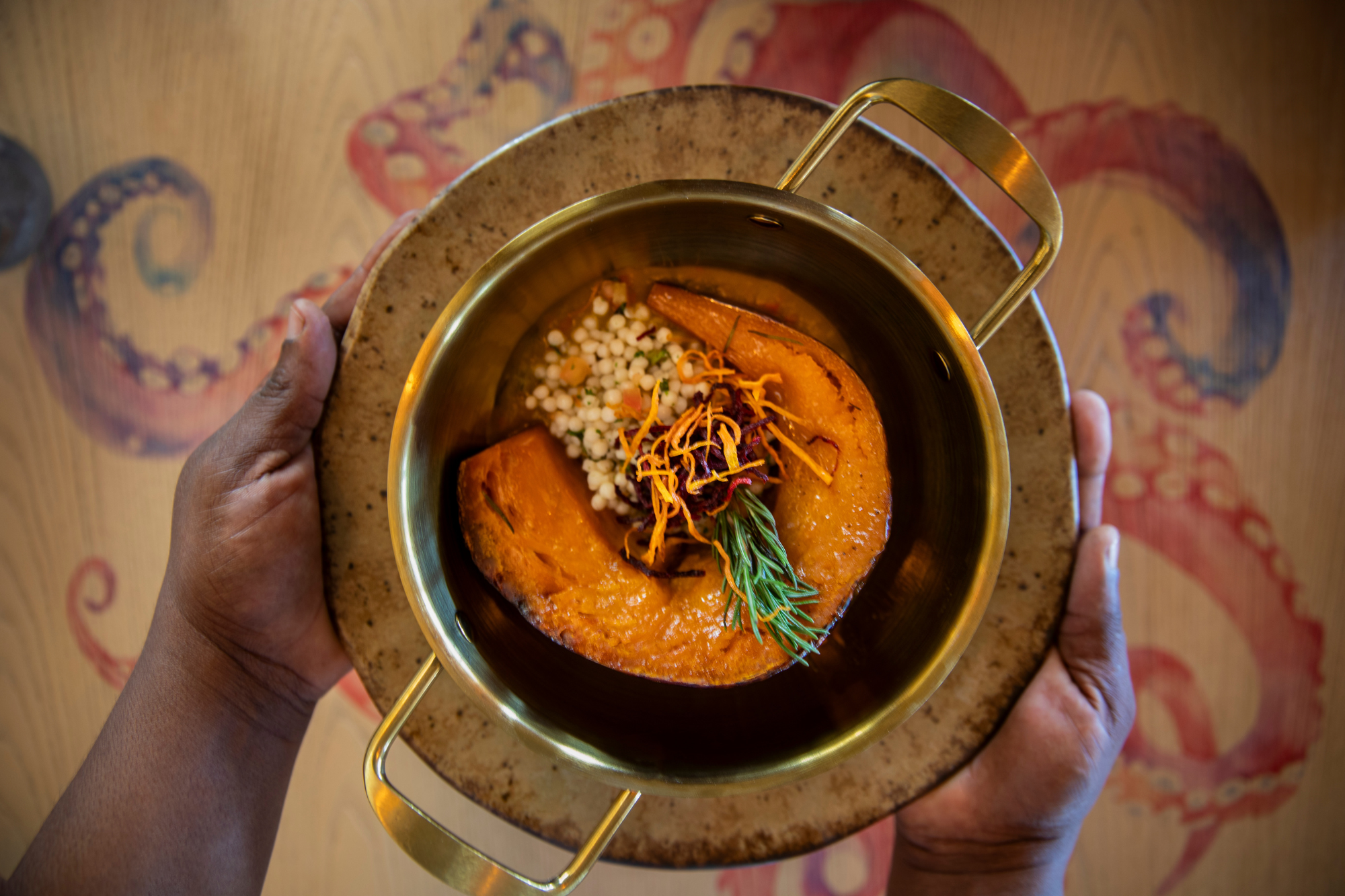 overhead image of beautifully cooked squash at Iberostar restaurant