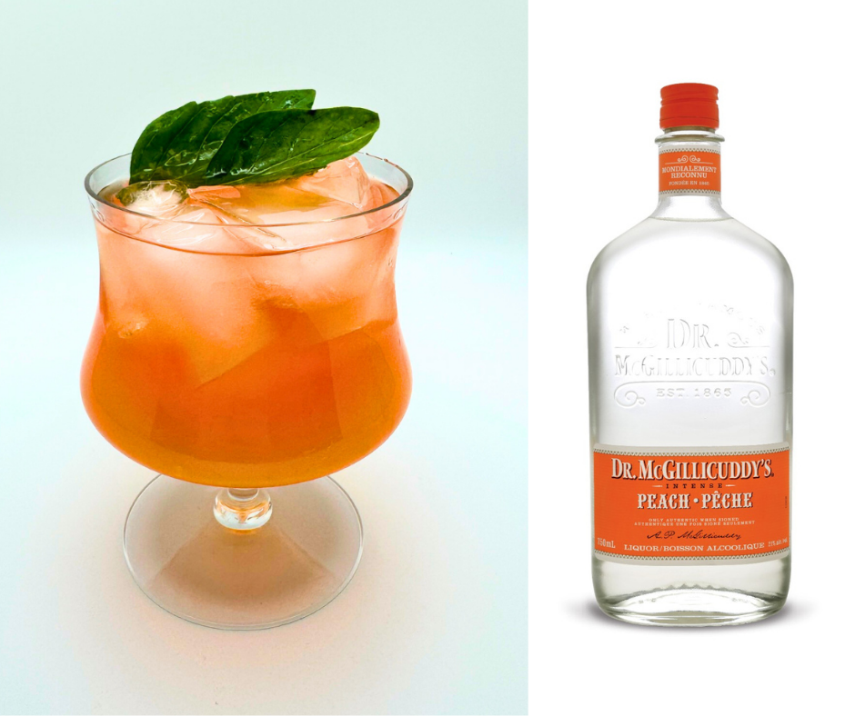 Recipe for Mother's Day cocktail Dr. McGillicuddy’s Intense Cheeky Peach Cocktail in glass