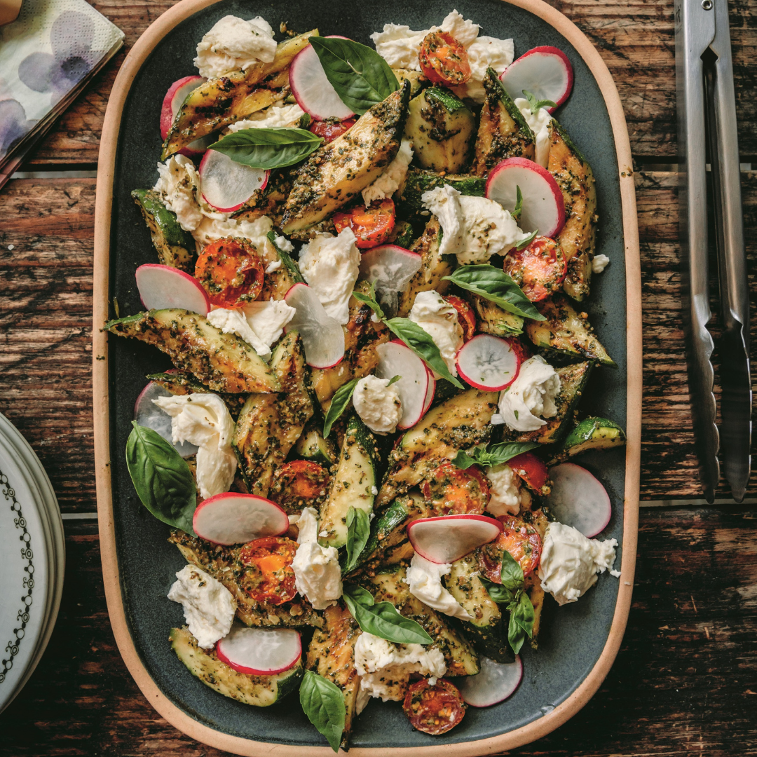 Grilled Zucchini & Mozzarella Salad With Pesto