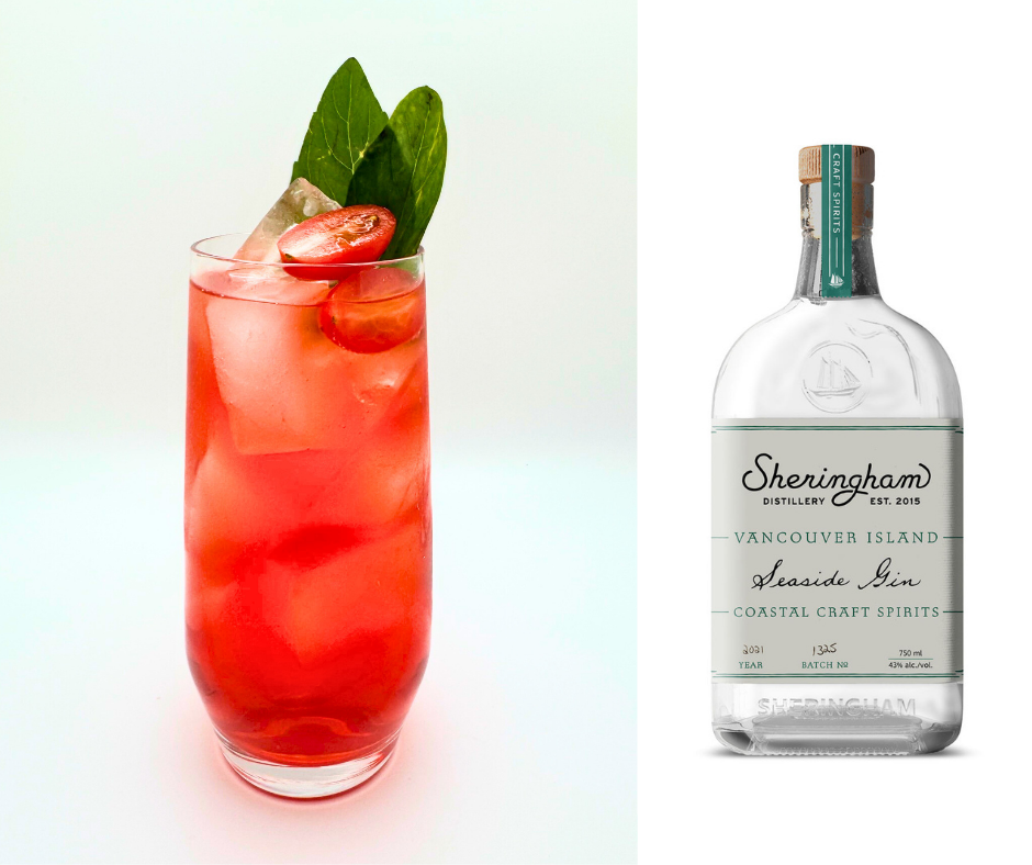 Recipe for Mother's Day cocktail Gin Tomato Spritz in glass