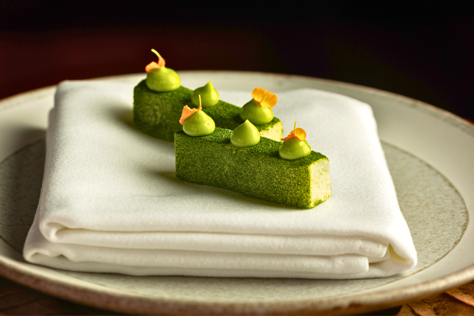 Dessert at Amor Loco restaurant in Costa Rica, made with elegant green ingredients
