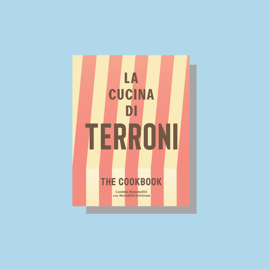 The cover of the La Cucina di Terroni cookbook on a blue background.