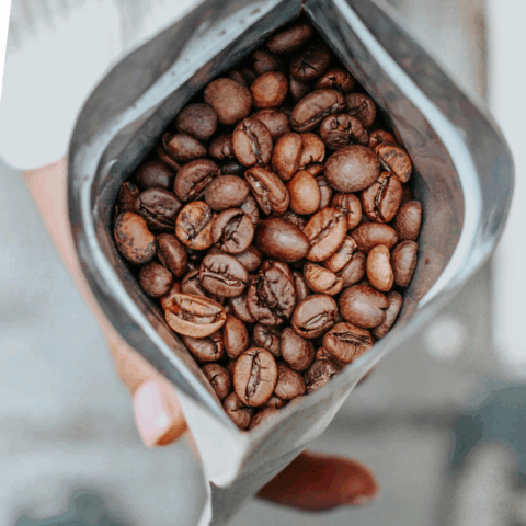 freshly roasted coffee beans in a resealable bag