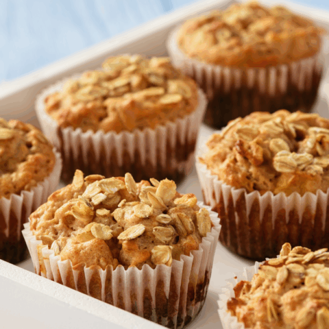 Healthy Cinnamon Oatmeal Apple Muffins with Crumble on Top