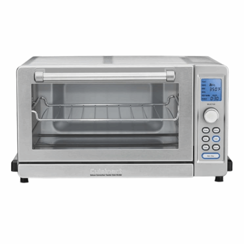 A silver toaster oven.