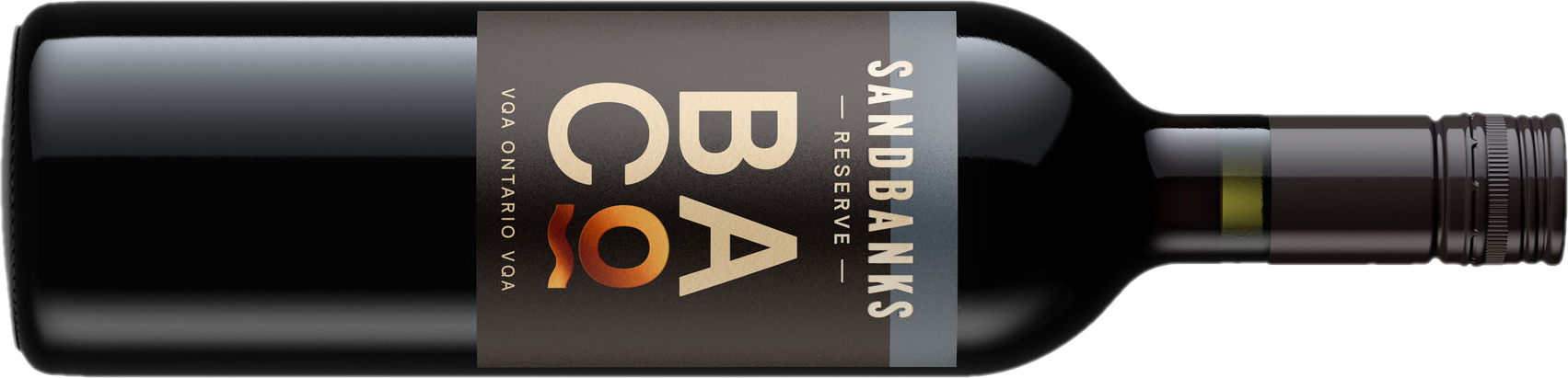 A black wine bottle with a gray label. 