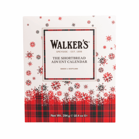 A white box labelled as a shortbread advent calendar.