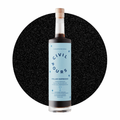 A thin bottle of espresso martini with a light blue label.