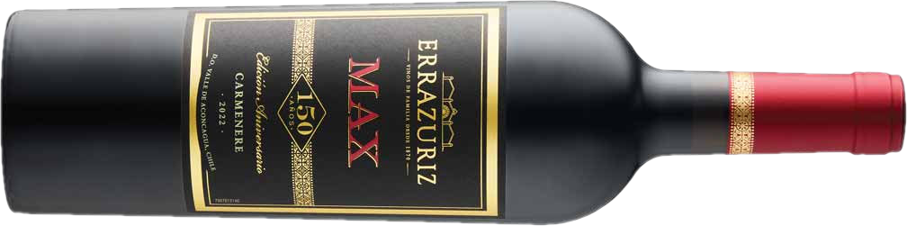 Black bottle of wine with a black and gold label and red seal. 