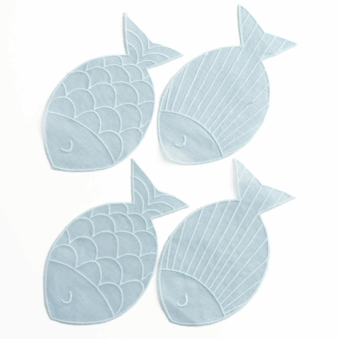four linen sardine-shaped cocktail napkins great gift