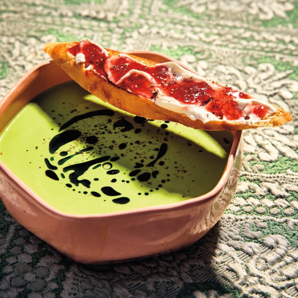 Chilled Buttermilk Pea Soup With Strawberry Toast-image